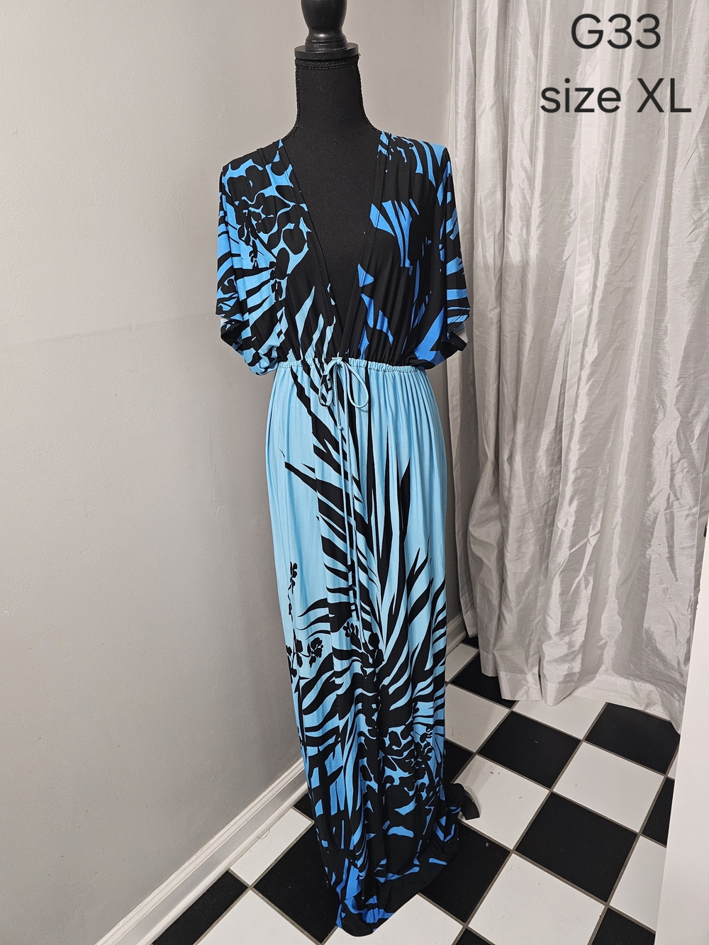Blue and Black Print Women's Maxi Dress